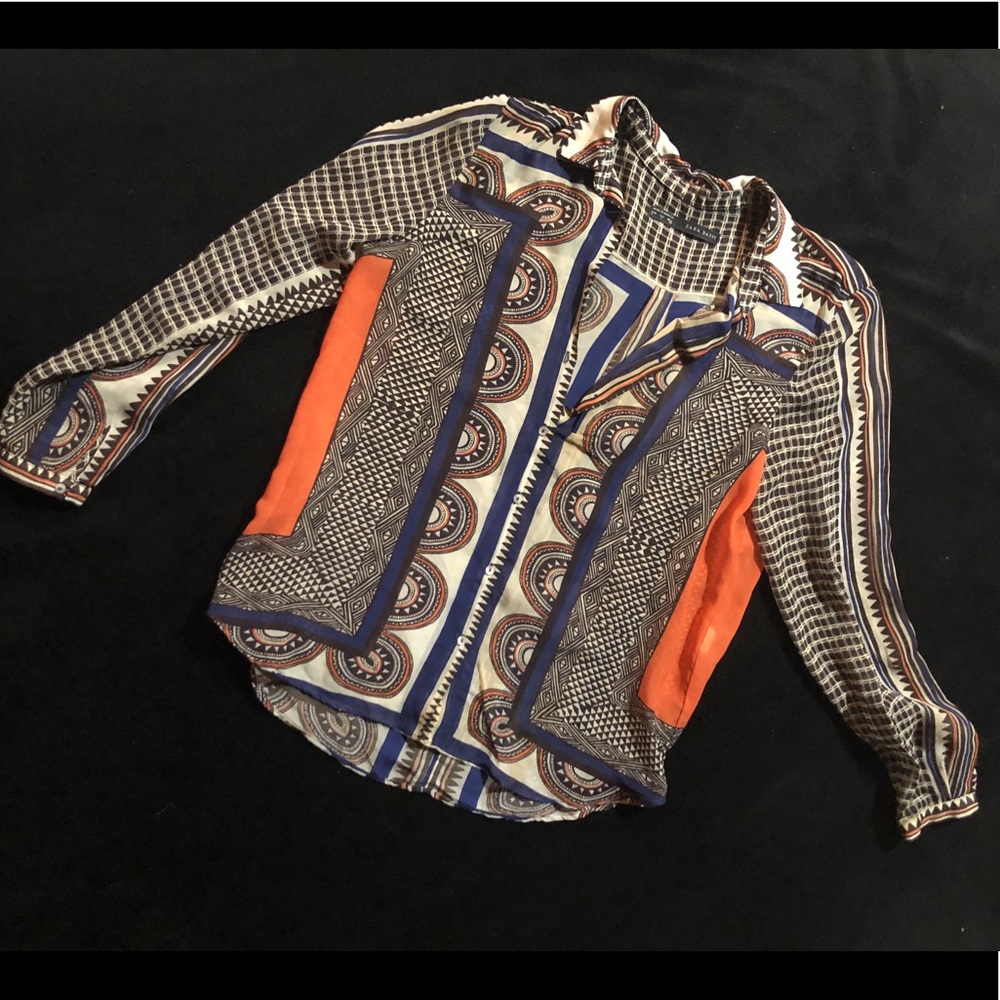 Zara Retro Pattern Sheer Long Sleeve Button Up